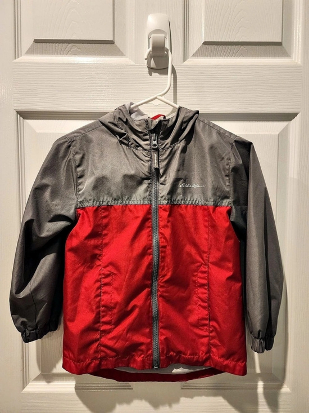 Eddie Bauer Kids Hooded Windbreaker Red & Gray XS (5/6)